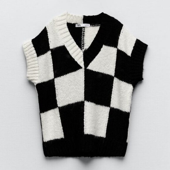 Zara Check Knit Sweater Vest ASO Wednesday Addams - Picture 6 of 14
